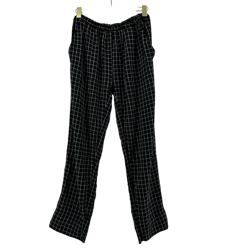 Alembika Check Trouser Pant Size 1 4-6 Black Elastic Waist Tapered Leg Lagenlook